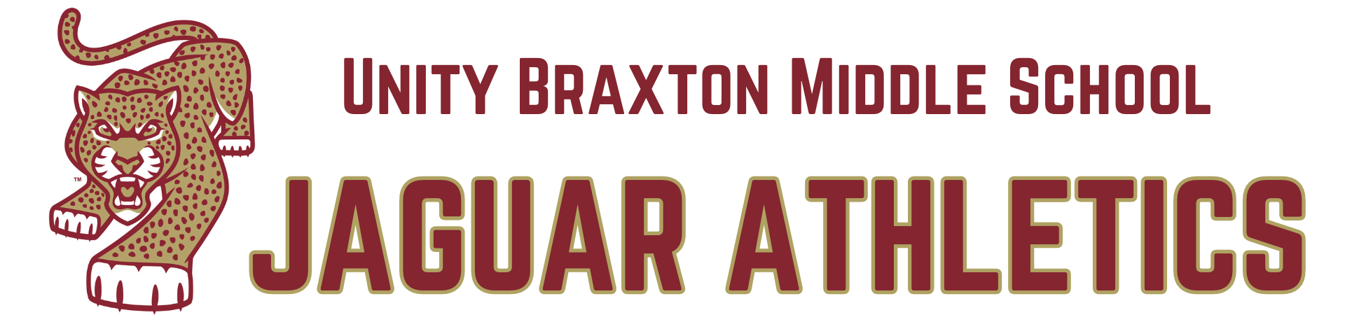 Jaguar mascot with the title "Unity Braxton Middle School, Jaguar Athletics".