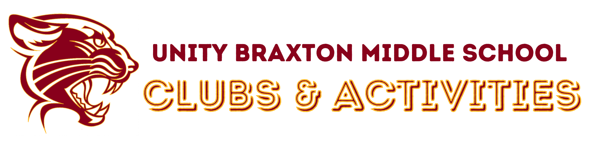 Jaguar head with title "Unity Braxton Middle School Clubs and Acitivities"